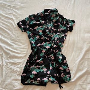 Flamingo silk romper